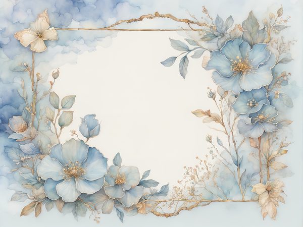 Sky Blue Watercolor Floral Frames: Digital Paper Pack (10 JPGs) — image 5
