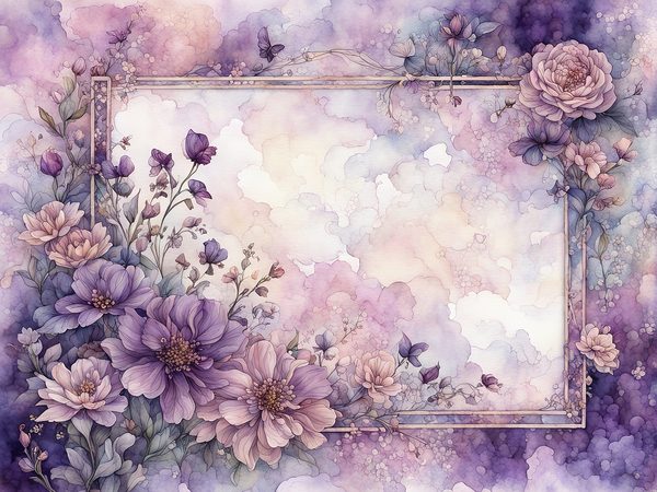 Lilac Floral Frame Digital Paper Pack: Watercolor Violet Backgrounds (10 JPGs) (Digital Download) — image 1