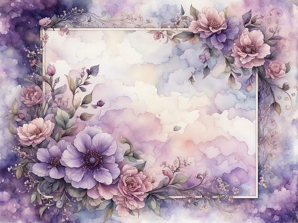 Lilac Floral Frame Digital Paper Pack: Watercolor Violet Backgrounds (10 JPGs) (Digital Download) — image 2