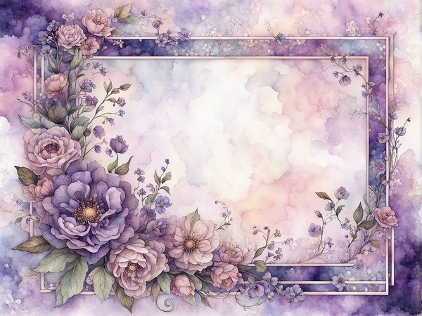 Lilac Floral Frame Digital Paper Pack: Watercolor Violet Backgrounds (10 JPGs) (Digital Download) — image 5