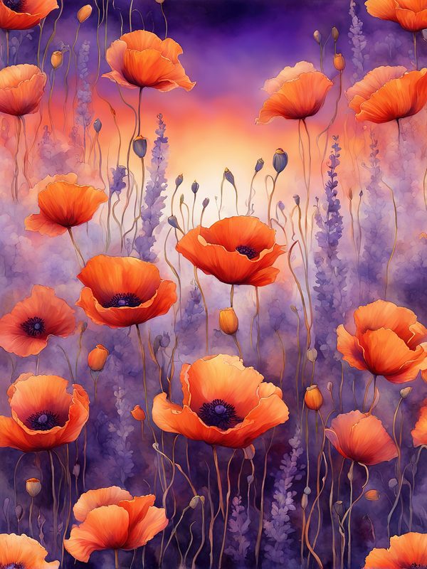 Watercolor Poppy Flower Digital Paper, Orange and Purple (10 JPGs) Instant Download, Commercial use — image 8