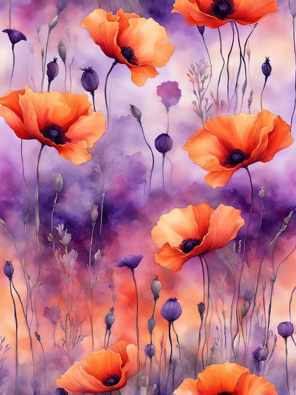 Watercolor Poppy Flower Digital Paper, Orange and Purple (10 JPGs) Instant Download, Commercial use — image 10