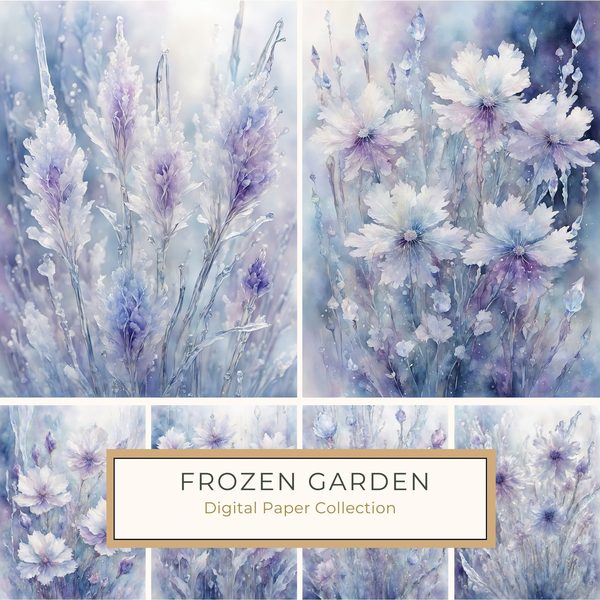 Watercolor Frozen Garden Digital Paper Pack: Purple & Blue (Letter Size JPGs)