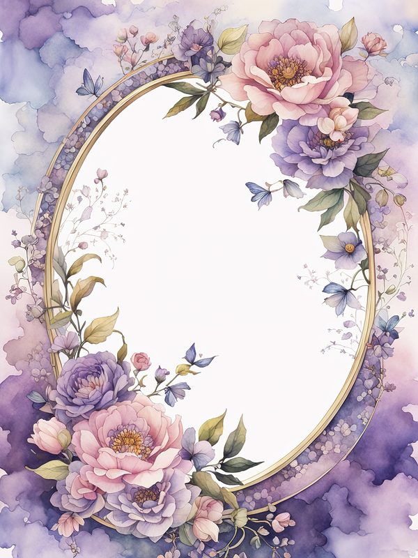 Watercolor Floral Frame Digital Paper: Boho Purple Wedding Stationery (JPGs) — image 1