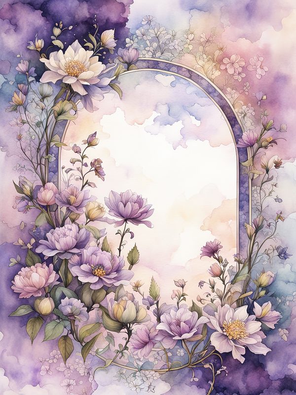 Watercolor Floral Frame Digital Paper: Boho Purple Wedding Stationery (JPGs) — image 2