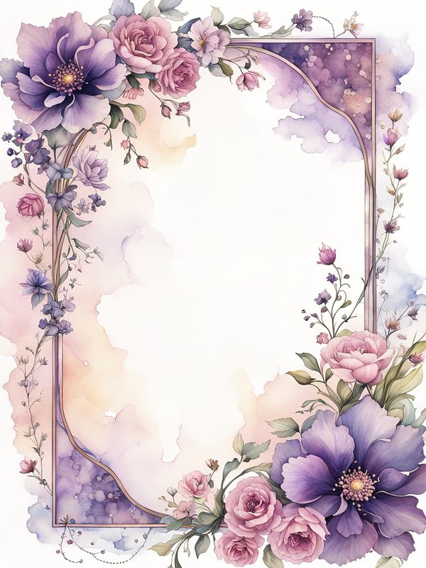 Watercolor Floral Frame Digital Paper: Boho Purple Wedding Stationery (JPGs) — image 3