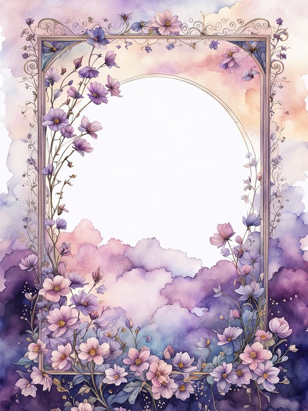 Watercolor Floral Frame Digital Paper: Boho Purple Wedding Stationery (JPGs) — image 4