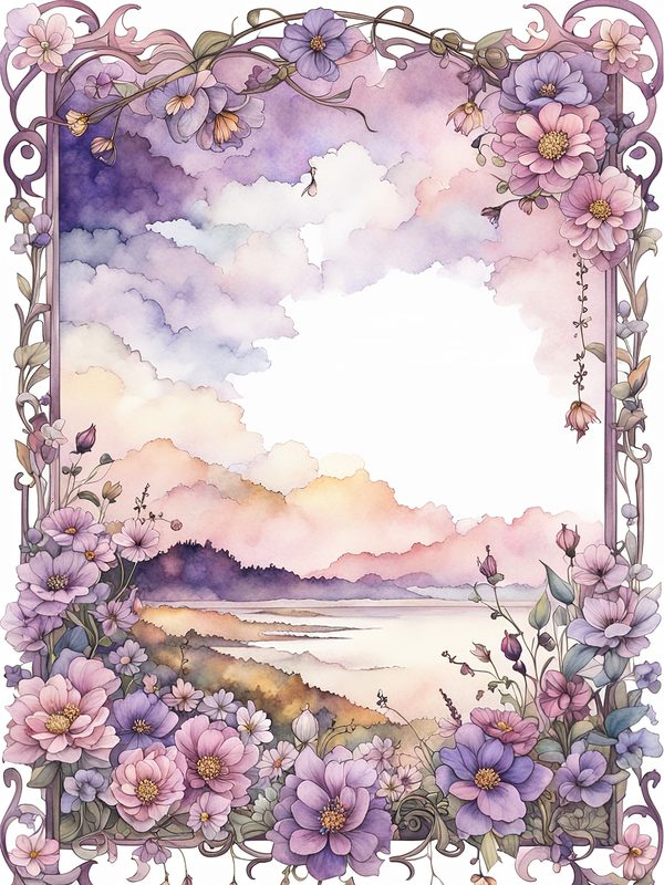 Watercolor Floral Frame Digital Paper: Boho Purple Wedding Stationery (JPGs) — image 5