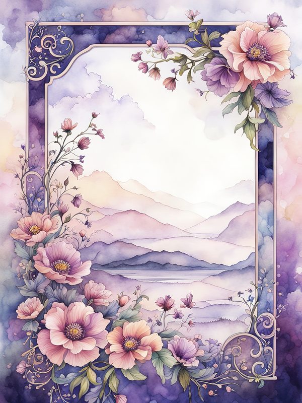Watercolor Floral Frame Digital Paper: Boho Purple Wedding Stationery (JPGs) — image 6
