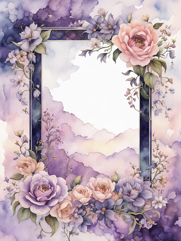Watercolor Floral Frame Digital Paper: Boho Purple Wedding Stationery (JPGs) — image 7
