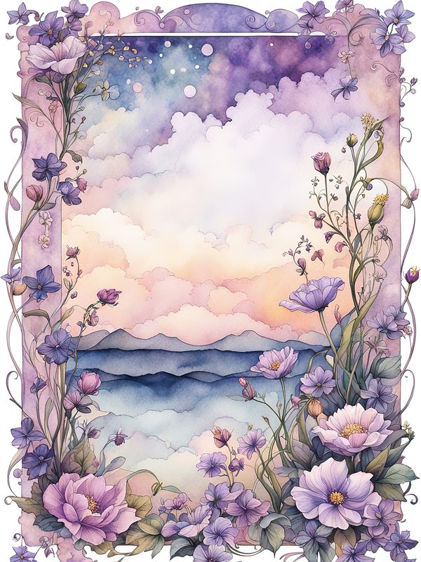 Watercolor Floral Frame Digital Paper: Boho Purple Wedding Stationery (JPGs) — image 8