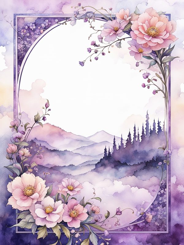 Watercolor Floral Frame Digital Paper: Boho Purple Wedding Stationery (JPGs) — image 9