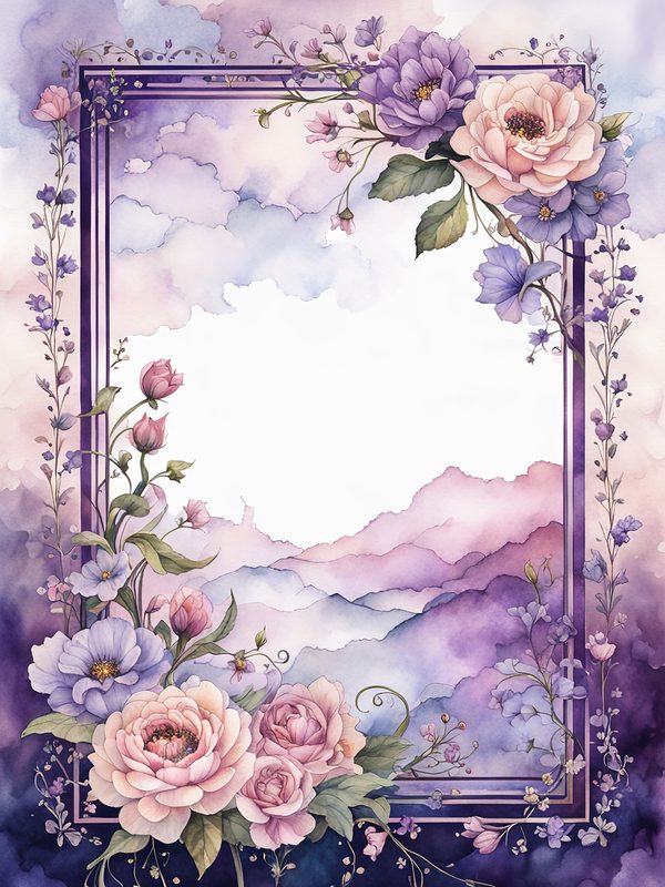 Watercolor Floral Frame Digital Paper: Boho Purple Wedding Stationery (JPGs) — image 10