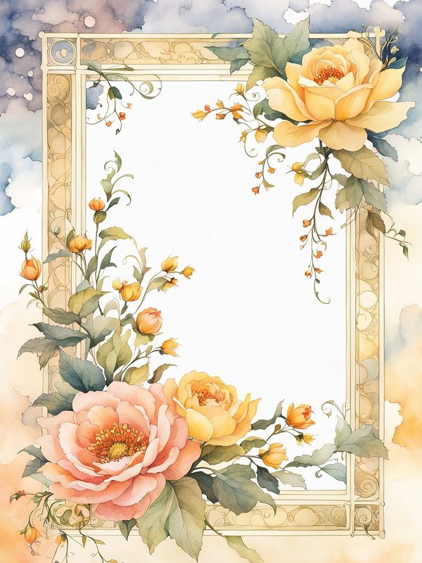 Boho Floral Frame Digital Paper Pack: Peach & Yellow Watercolor (10 JPGs) — image 1