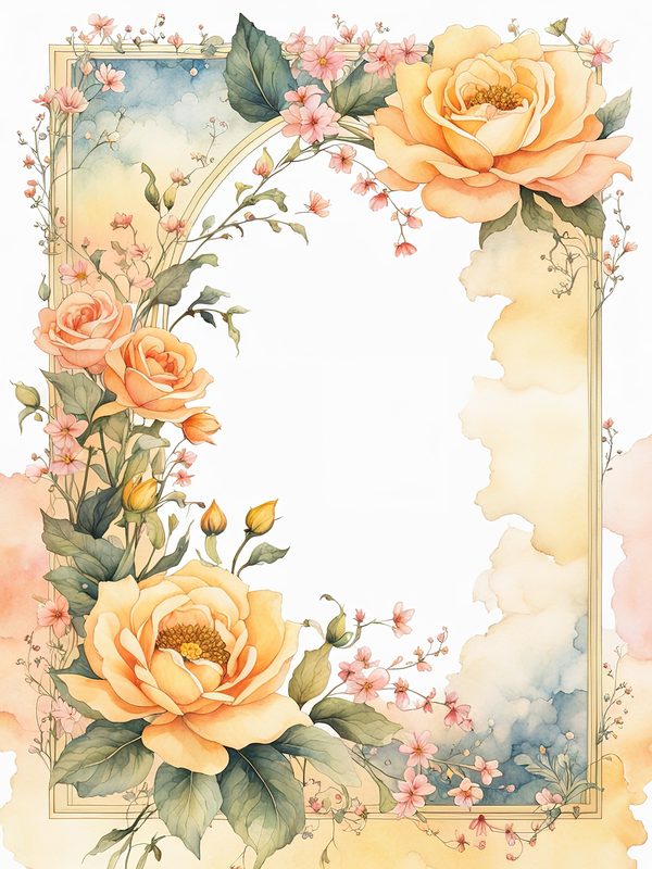 Boho Floral Frame Digital Paper Pack: Peach & Yellow Watercolor (10 JPGs) — image 2