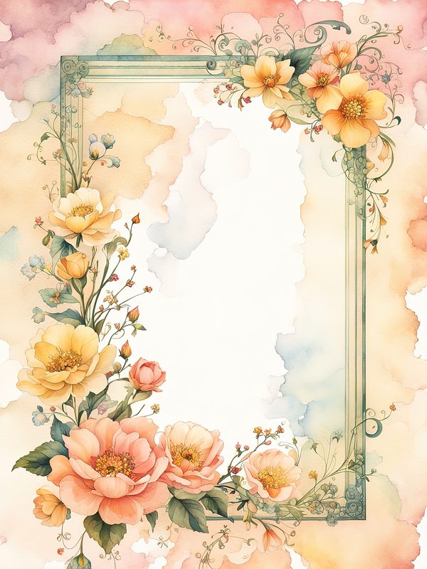 Boho Floral Frame Digital Paper Pack: Peach & Yellow Watercolor (10 JPGs) — image 3
