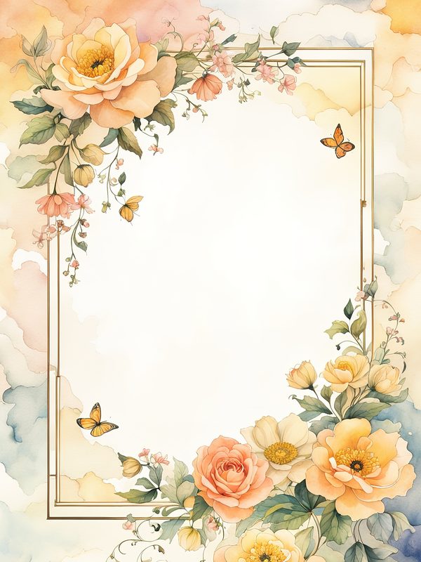 Boho Floral Frame Digital Paper Pack: Peach & Yellow Watercolor (10 JPGs) — image 4