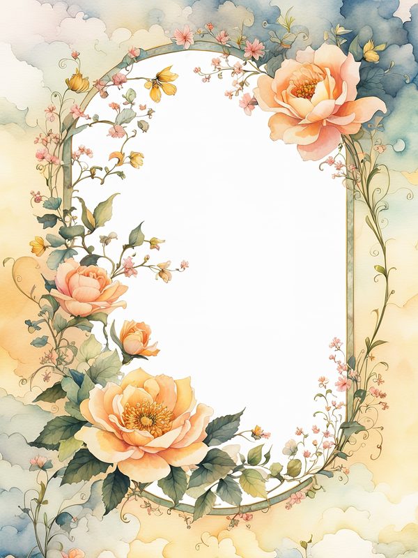 Boho Floral Frame Digital Paper Pack: Peach & Yellow Watercolor (10 JPGs) — image 5
