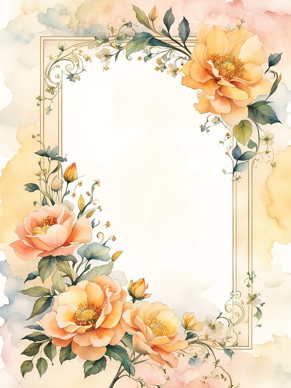 Boho Floral Frame Digital Paper Pack: Peach & Yellow Watercolor (10 JPGs) — image 6