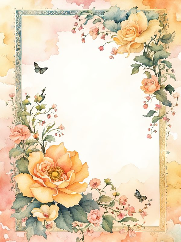 Boho Floral Frame Digital Paper Pack: Peach & Yellow Watercolor (10 JPGs) — image 8