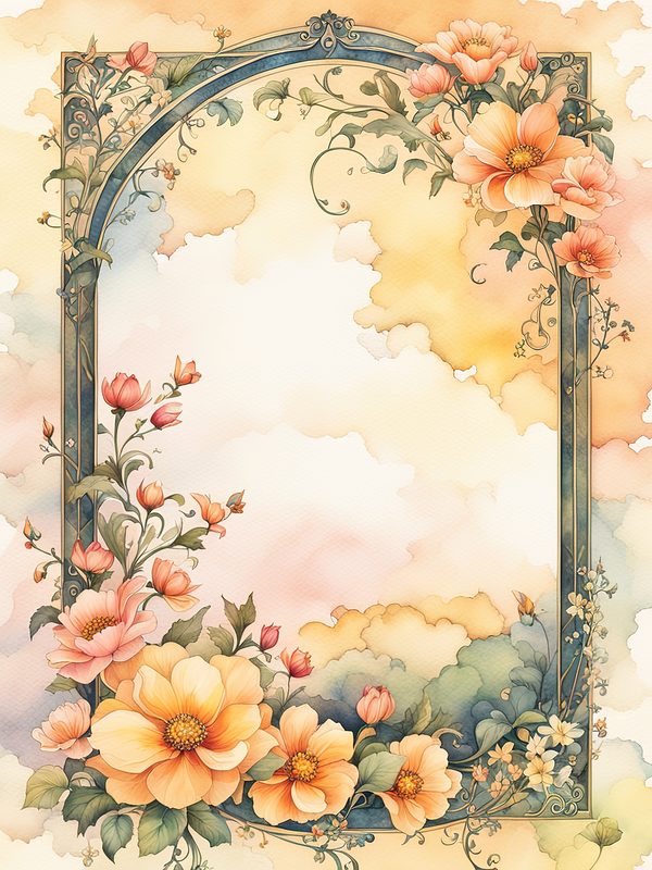 Boho Floral Frame Digital Paper Pack: Peach & Yellow Watercolor (10 JPGs) — image 10