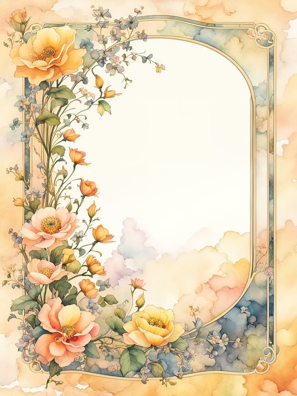 Boho Floral Frame Digital Paper Pack: Peach & Yellow Watercolor (10 JPGs) — image 11