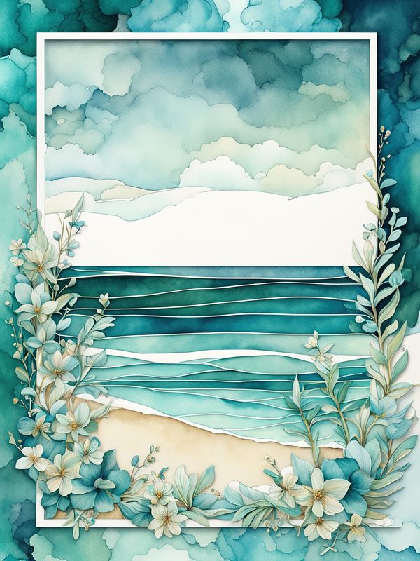 Watercolor Seafoam Green Coastal Borders: Beach Frame Art (10 JPGs) (Digital Download) — image 1