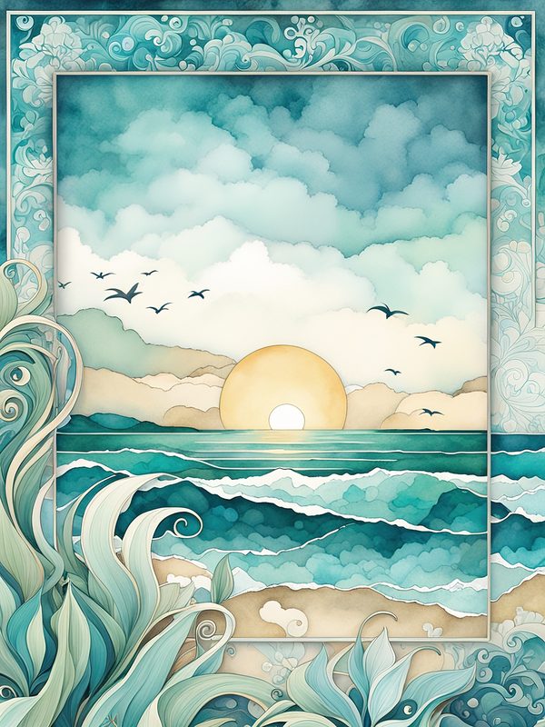 Watercolor Seafoam Green Coastal Borders: Beach Frame Art (10 JPGs) (Digital Download) — image 5
