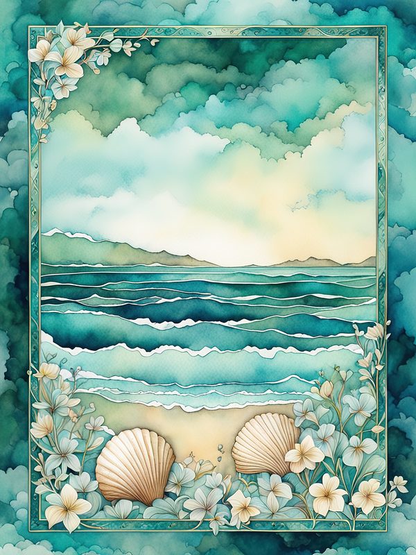 Watercolor Seafoam Green Coastal Borders: Beach Frame Art (10 JPGs) (Digital Download) — image 9