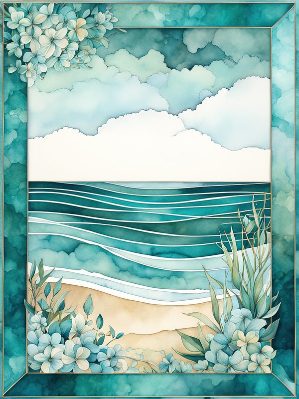 Watercolor Seafoam Green Coastal Borders: Beach Frame Art (10 JPGs) (Digital Download) — image 13