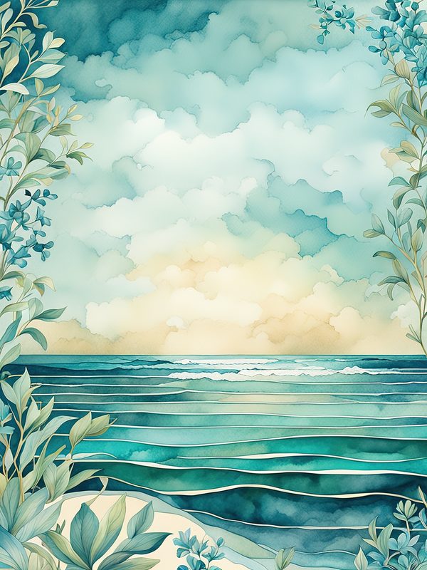 Turquoise Coastal Digital Papers: Watercolor Beach Prints (10 JPGs) — image 2