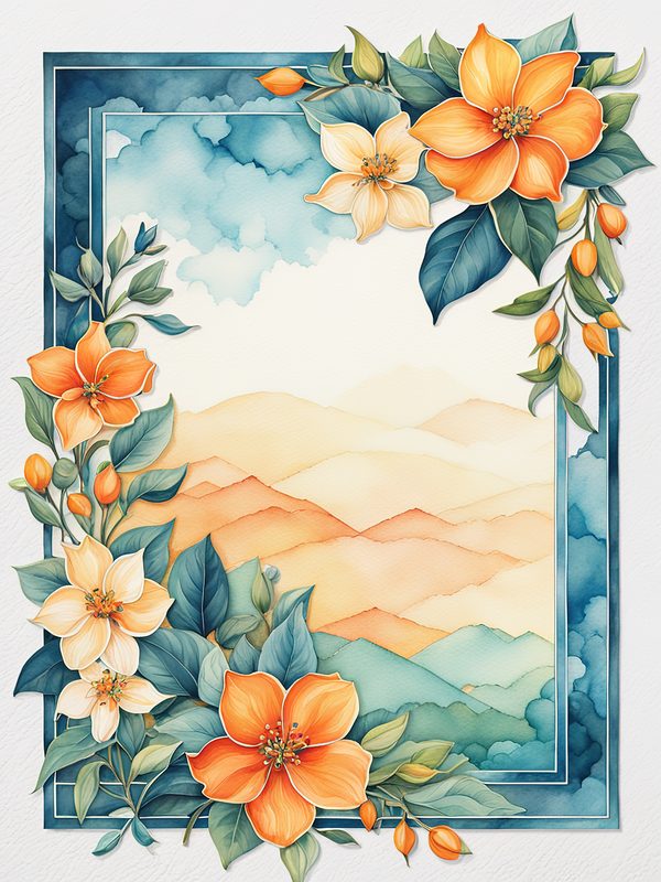 Watercolor Floral Frames: Orange and Teal Boho Digital Paper Pack (10 JPGs) — image 1