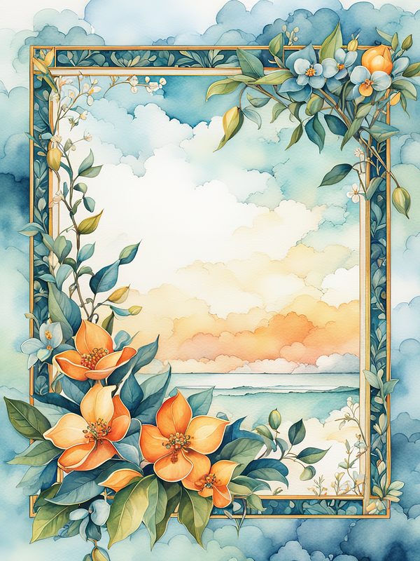 Watercolor Floral Frames: Orange and Teal Boho Digital Paper Pack (10 JPGs) — image 2