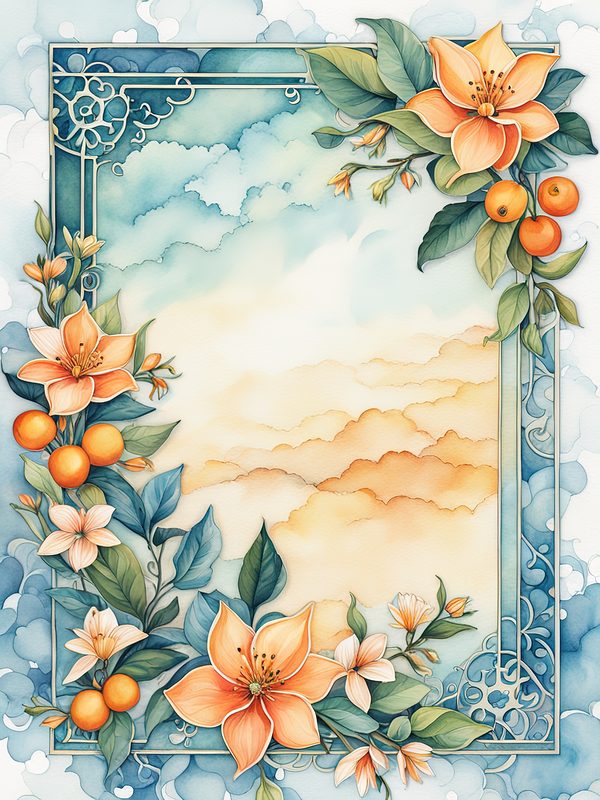 Watercolor Floral Frames: Orange and Teal Boho Digital Paper Pack (10 JPGs) — image 3