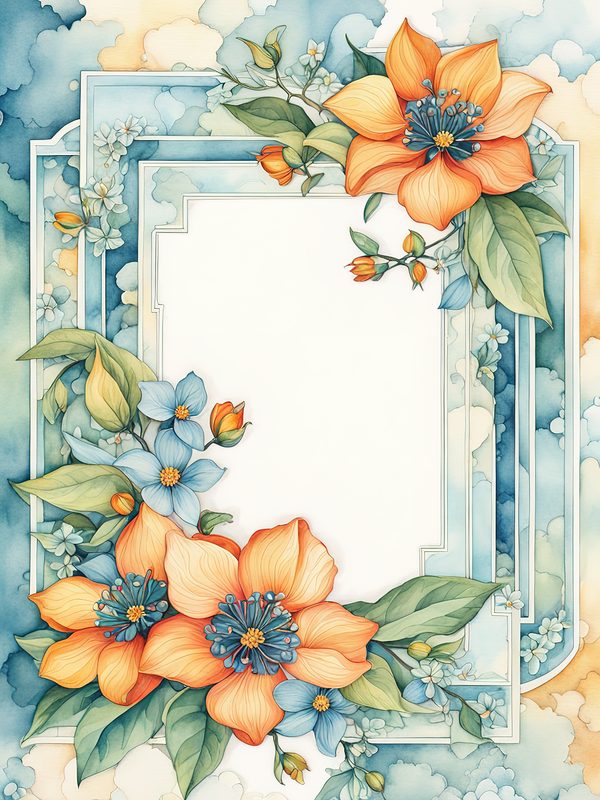 Watercolor Floral Frames: Orange and Teal Boho Digital Paper Pack (10 JPGs) — image 4