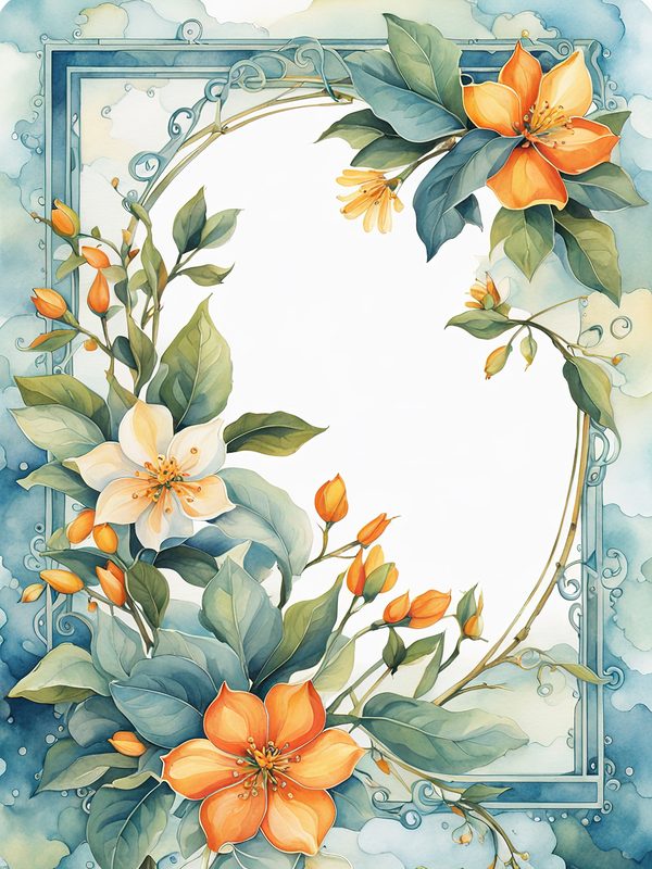 Watercolor Floral Frames: Orange and Teal Boho Digital Paper Pack (10 JPGs) — image 5