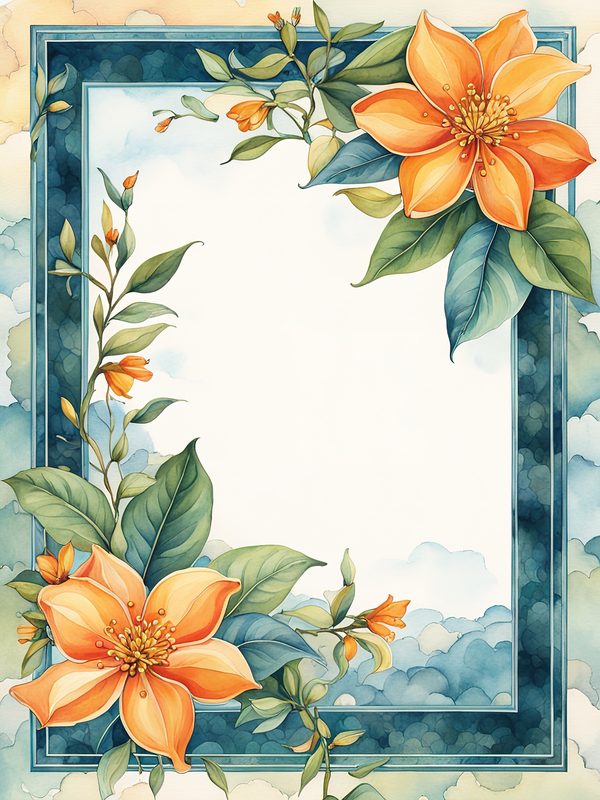 Watercolor Floral Frames: Orange and Teal Boho Digital Paper Pack (10 JPGs) — image 6
