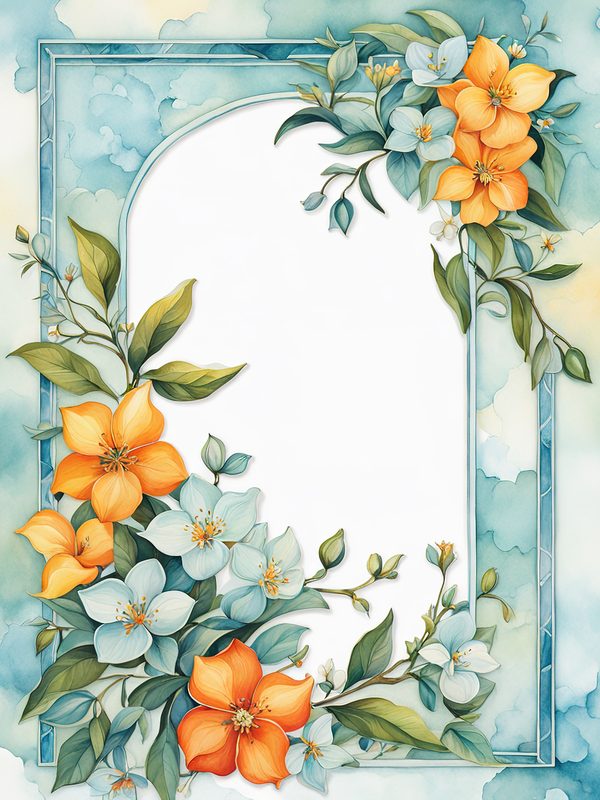 Watercolor Floral Frames: Orange and Teal Boho Digital Paper Pack (10 JPGs) — image 7