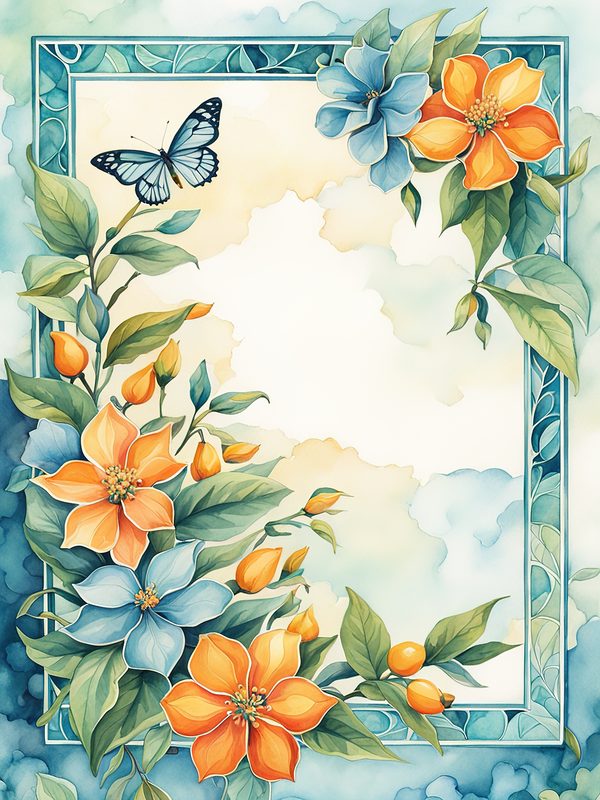 Watercolor Floral Frames: Orange and Teal Boho Digital Paper Pack (10 JPGs) — image 8