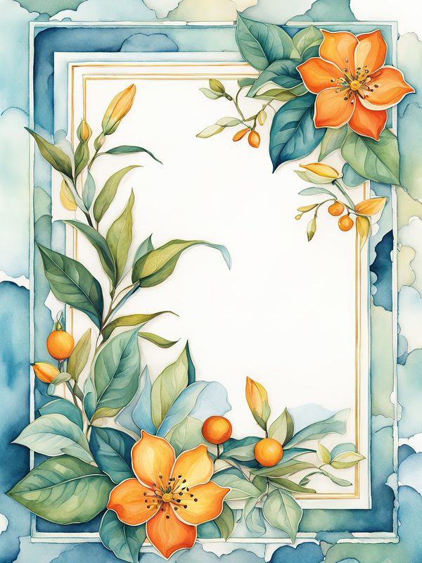 Watercolor Floral Frames: Orange and Teal Boho Digital Paper Pack (10 JPGs) — image 9