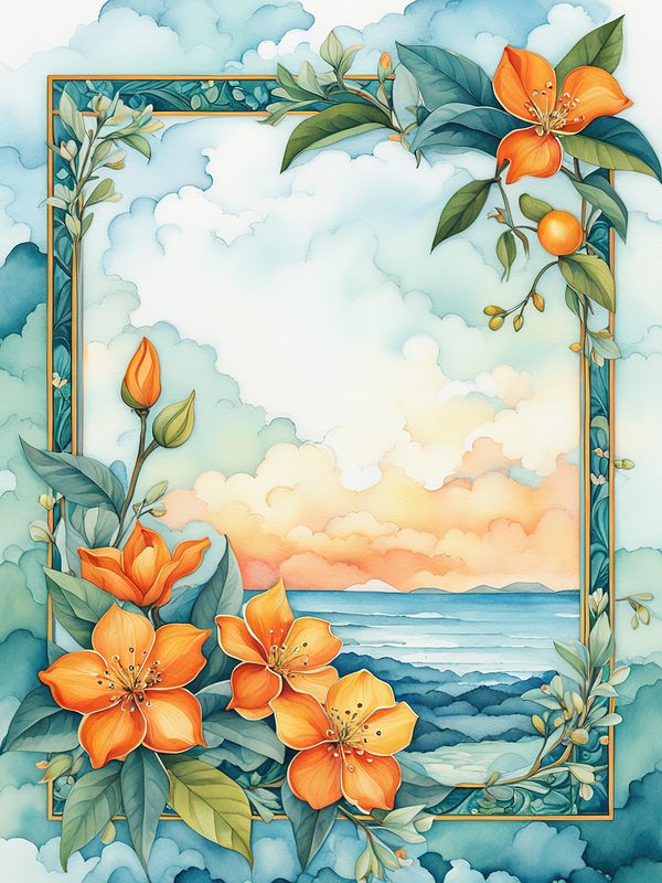 Watercolor Floral Frames: Orange and Teal Boho Digital Paper Pack (10 JPGs) — image 10