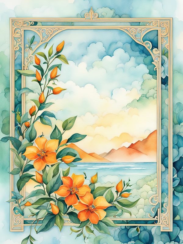 Watercolor Floral Frames: Orange and Teal Boho Digital Paper Pack (10 JPGs) — image 11