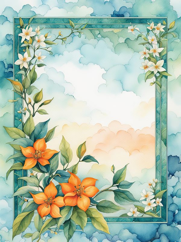 Watercolor Floral Frames: Orange and Teal Boho Digital Paper Pack (10 JPGs) — image 12