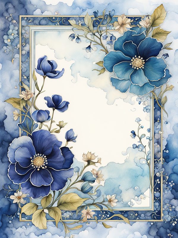 Watercolor Indigo Floral Frame: Botanical Digital Paper Pack (10 JPGs) — image 1