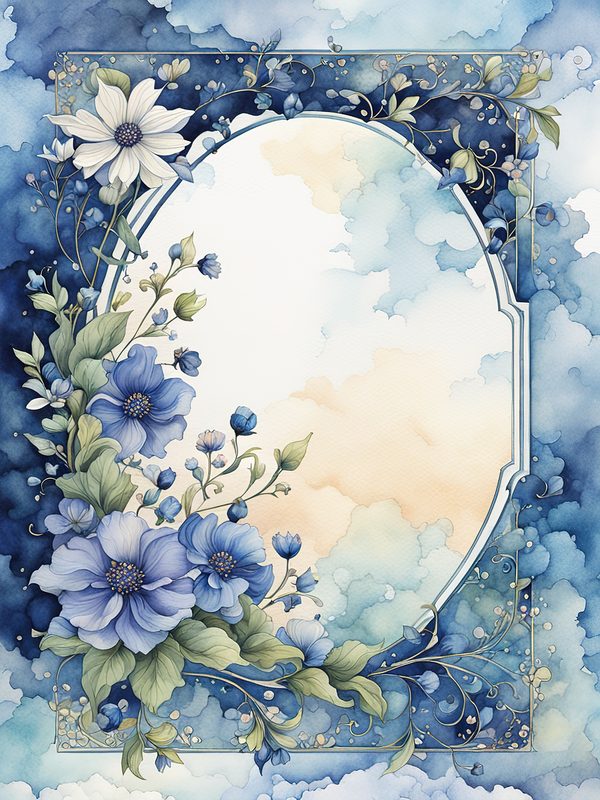 Watercolor Indigo Floral Frame: Botanical Digital Paper Pack (10 JPGs) — image 2