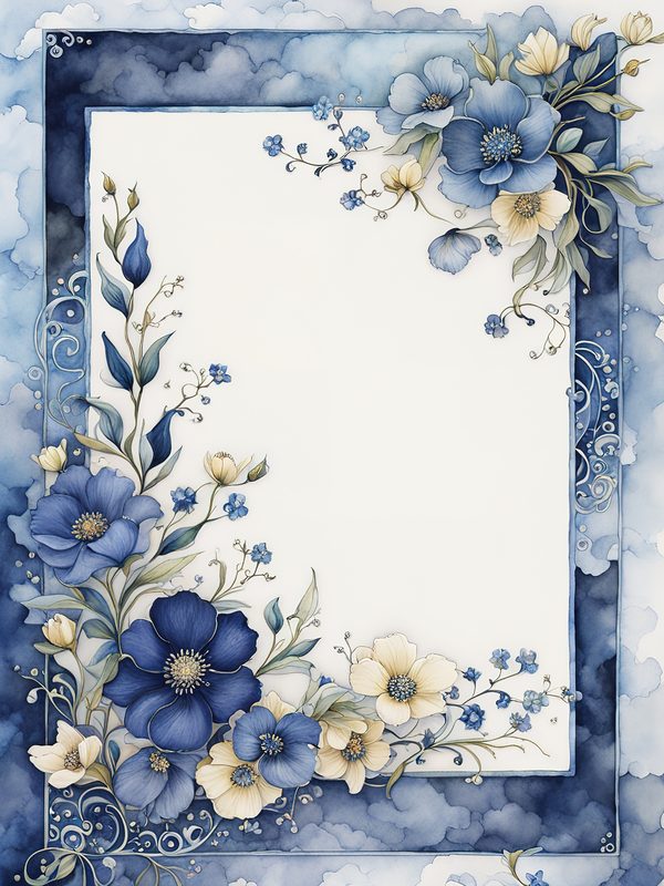 Watercolor Indigo Floral Frame: Botanical Digital Paper Pack (10 JPGs) — image 3