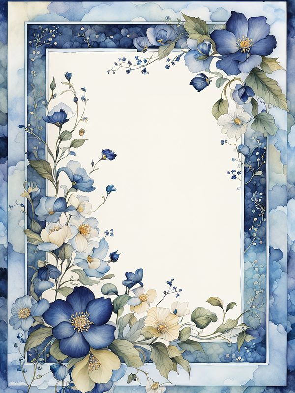 Watercolor Indigo Floral Frame: Botanical Digital Paper Pack (10 JPGs) — image 4