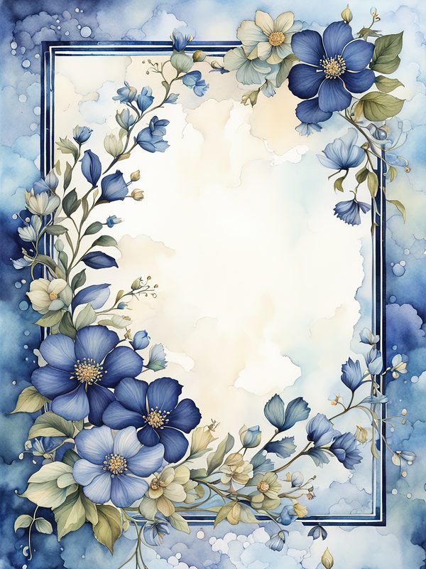 Watercolor Indigo Floral Frame: Botanical Digital Paper Pack (10 JPGs) — image 5
