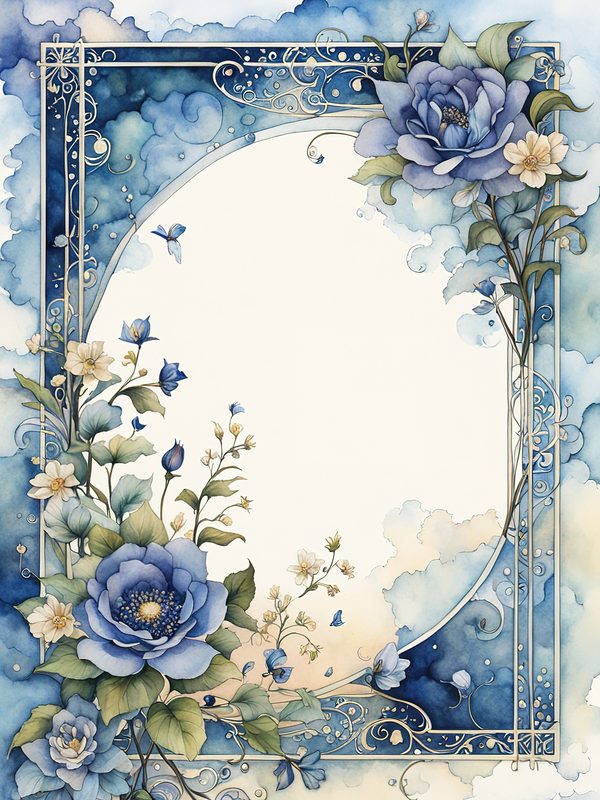 Watercolor Indigo Floral Frame: Botanical Digital Paper Pack (10 JPGs) — image 6