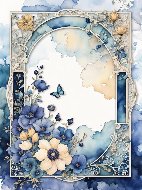 Watercolor Indigo Floral Frame: Botanical Digital Paper Pack (10 JPGs) — image 8